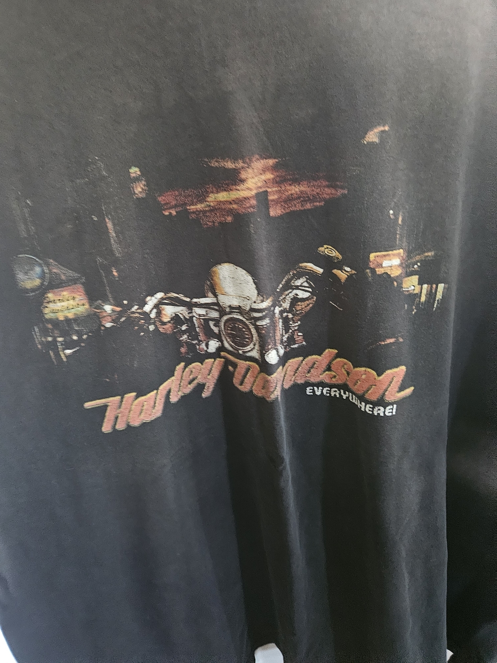 Harley-Davidson Black Tee with Orange & Gold Motorcycle Graphic